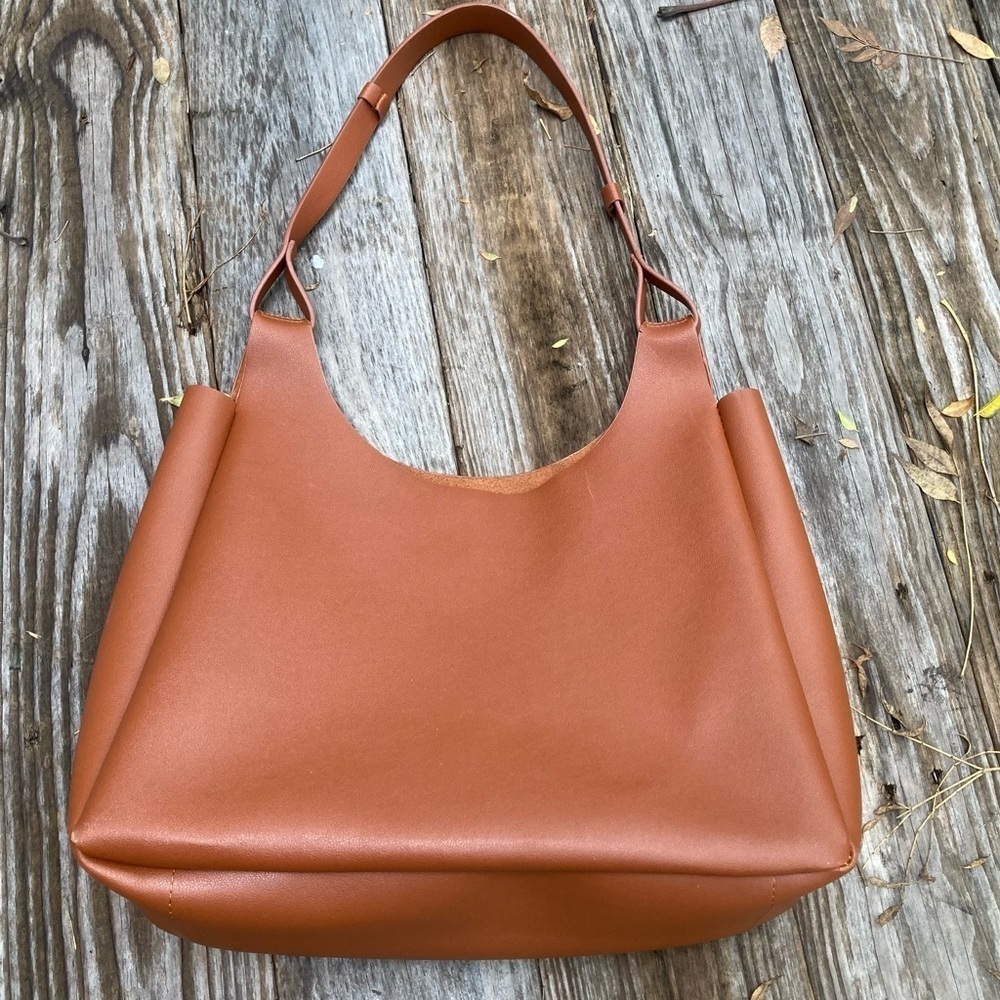 Neiman Marcus Carmel Brown Hobo Vegan Leather Large Bag Carry All